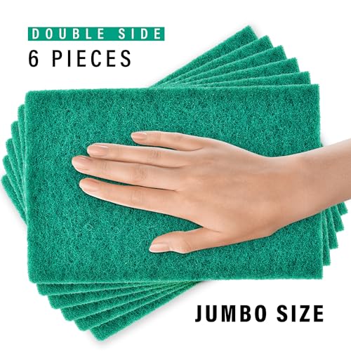Image of DecorRack 6 X-Large Scouring Pads 9 inch x 6 inch Extra Large Dish Pad for Heavy Duty Cleaning, 100% Bigger Than Standard Size (6 Pack)