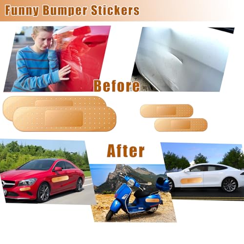 Image of 4Pcs Giant Band Car Aid Sticker Funny Bumper Stickers to Cover Crack, Damage, Scratch and Dent(Yellow, 2 Small and 2 Large), Big Bandage Car Decal Patch for Vehicle Body, Automotive Decor Accessories