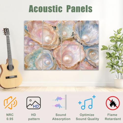 Paneles acústicos decorativos VVLUXIDECO 8 piezas 48"x32" con detalles en oro pastel y patrón de conchas marinas, autoadhesivos para estudio y oficina miniatura 3