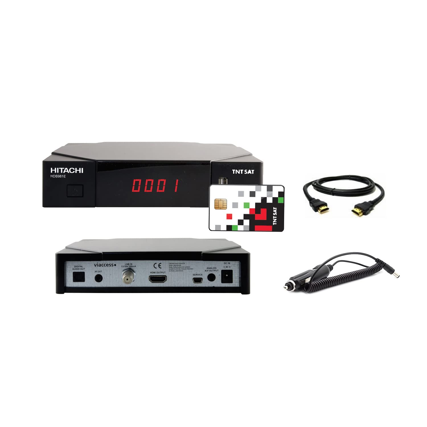 RECEPTEUR TNTSAT HDB981E + Cordon Allume Cigare pour Camping Car + Cable HDMI – Carte TNTSAT Incluse, PVR Ready, Mise à Jour par USB et par Satellite