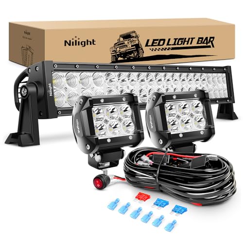 Image of Nilight - ZH005 22Inch 120W Spot Flood Combo Led Light Bar 2PCS 4Inch 18W Spot LED Pods Fog Lights with 16AWG Wiring Harness Kit-2 Leads