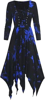 luoluoluo Women Dresses Sale Clearance Goth Retro Court Midi Dress Long Sleeve Gothic Dress Tie-Dye Printed Party Dress Medieval Dress Girls Cocktail Dress Plus Size Witch Dress for Party Cosplay