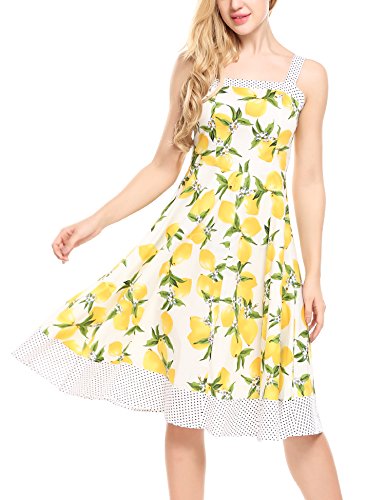 ACEVOG Womens Summer Sleeveless Floral Dress Casual Printed Swing Tank White