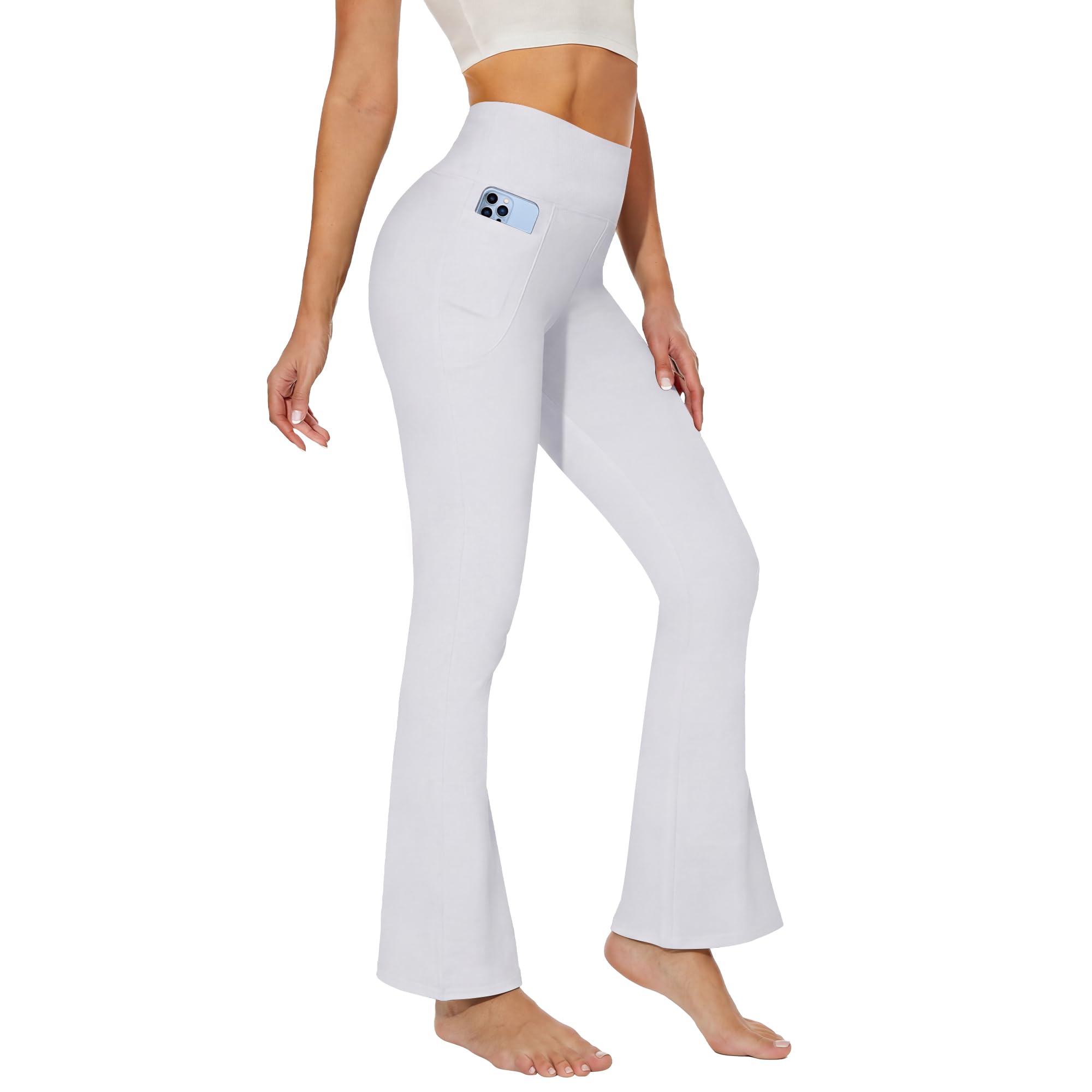 HIPOWER Pantalon de yoga pour femme avec poches, taille haute, large, opaque, coupe bootcut, legging évasé, business