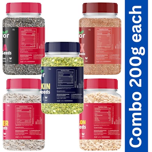 Image of Livyor 5 in 1 Seeds Combo for eating - 1000g (200g each) | Chia, Flax, Pumpkin, Watermelon, Sunflower Seeds - Combo | Weight management | Healthy and Nutritious | Pack of 5