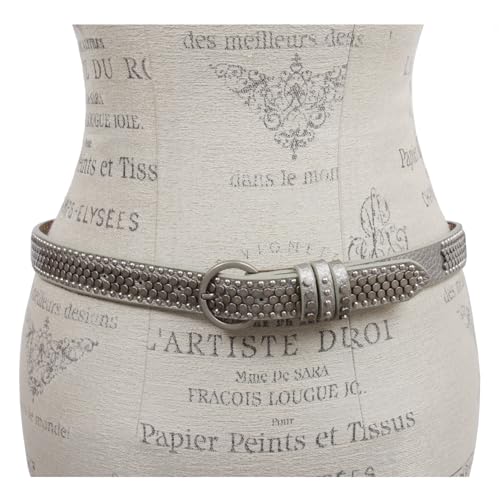 Women's Riveted Nail Heads Round Circle Studded Skinny Leather Jean Belt2