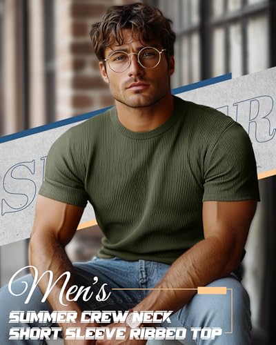 4 Pack Men's Big and Tall T Shirts Short Sleeve Crewneck Ribbed Knit Tops Basic Slim Fit Muscle Tee Shirts2