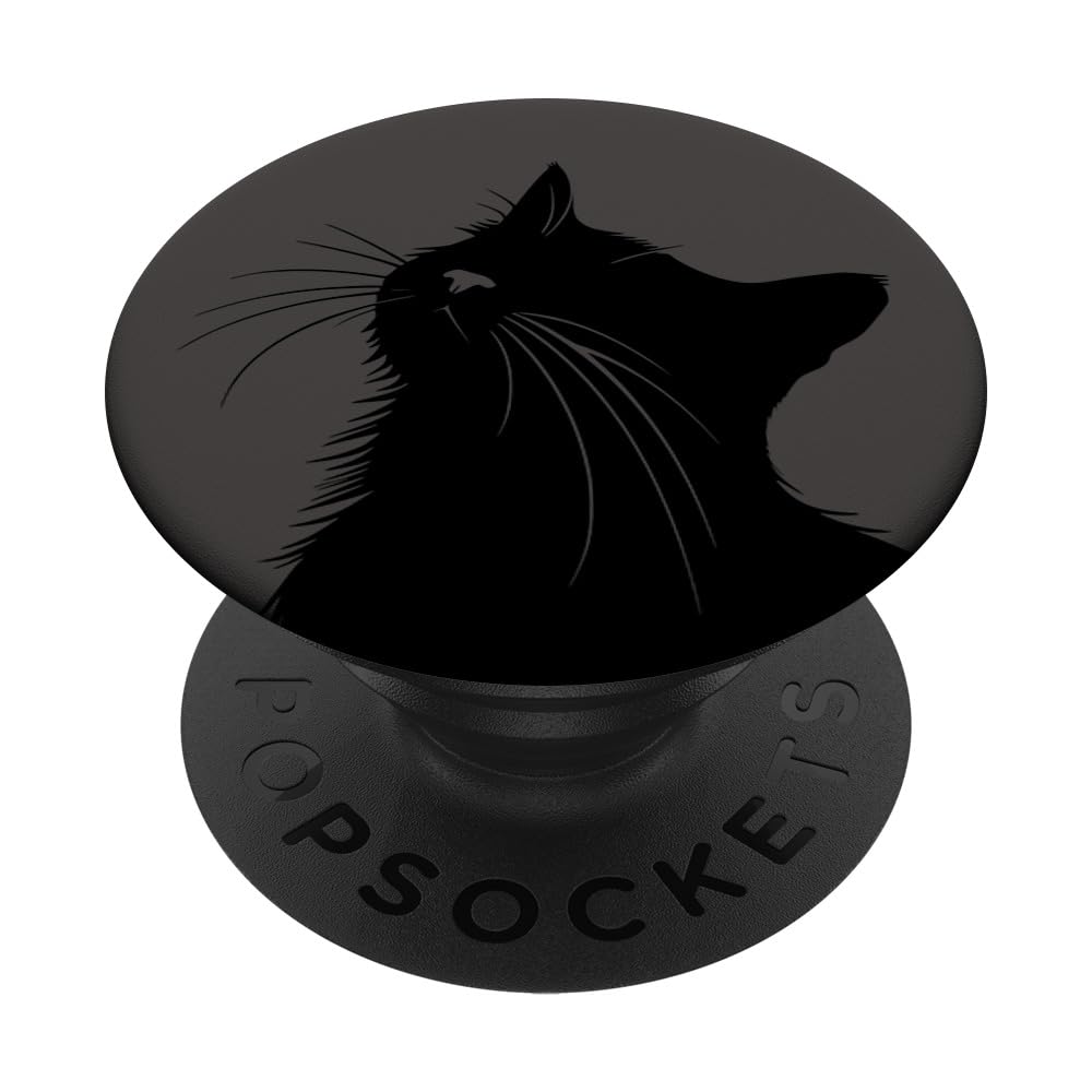 Black Gray Curious Cat PopSockets Adhesive PopGrip