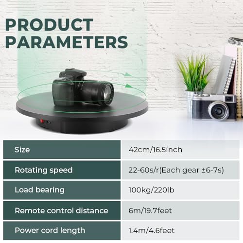Flyrivergo Photography Turntable 16.5inch/220lb Motorized Rotating Display Stand 360 Degree with Remote Control Electric Turntable for Photo or Video, 3D Scanning