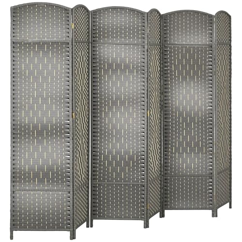 HOMCOM Biombo Plegable de 6 Paneles 270x180 cm Biombo Separador de Ambientes Pantalla de Privacidad de Polipropileno para Oficina Dormitorio Gris Mixto