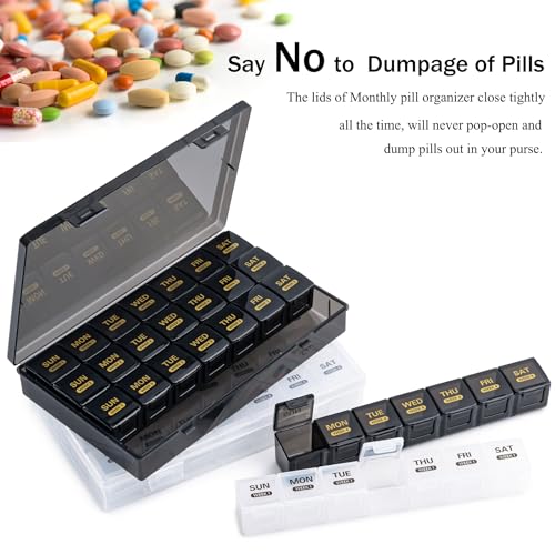 Image of Monthly Pill Organizer, 28 Day Pill Box 1 Time a Day with Dust-Proof Case, Large 4 Weeks a Month Pill Case Container, Daily Vitamin Case Box for Pills /Medicine /Fish Oil /Supplements(Colorful)