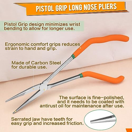 SPEEDWOX 11-Inch Pistol Grip Needle Nose Pliers Angled Needle Nose Pliers Long Nose Fishing Pliers Reduce Effort Multi Use Wire Stripper Wire Crimper Wire Cutters Needle Mouth Nozzle Pliers - Image 2