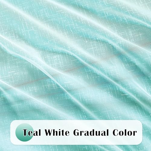 Geomoroccan Ombre 100% Blackout Curtains 84 Inches Long 2 Panels for Bedroom Living Room Teal and White Double Layer Sheer Overlay Mix & Match Grommet Thermal Soundproof Drapes with Tiebacks, 52x84 by Geomoroccan - Image 2