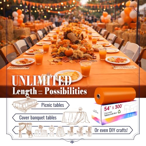 Image of Plastic Table Cloth Disposable, 54In X 300F Table Cover Roll Waterproof