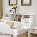 Revere Headboard with Storage Queen/Full Size Bookcase Drawers Wood White Shelves Modern Bedroom Headboard (Full/Queen, Soft White)