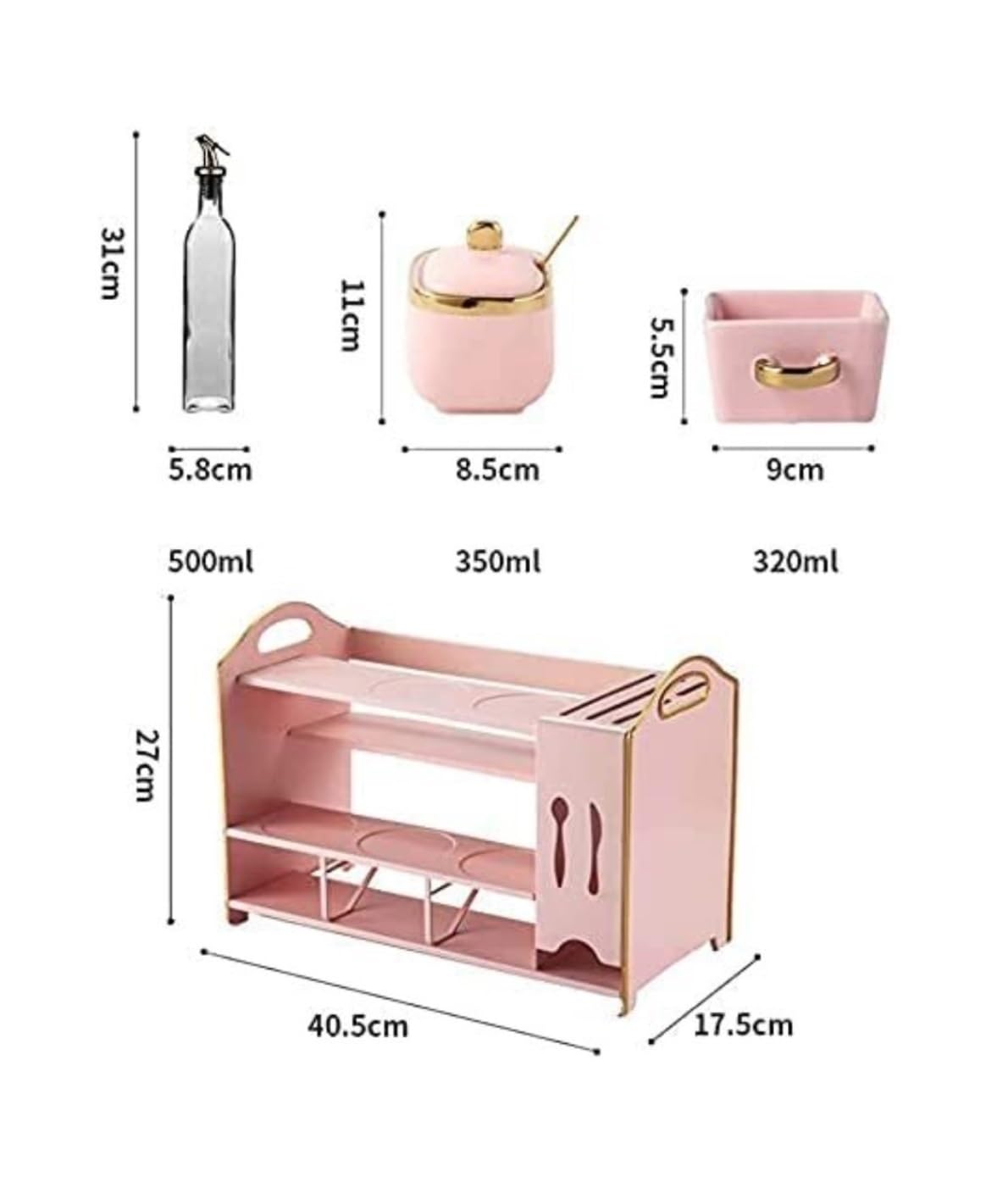 Dosificador de Aceite y Vinagre Botellas de aceite de vidrio 500 ml y tarros de condimentos Botella de condimento de cocina y soporte for cuchillos de cocina, bote de botella de vinagre de aceite Cond