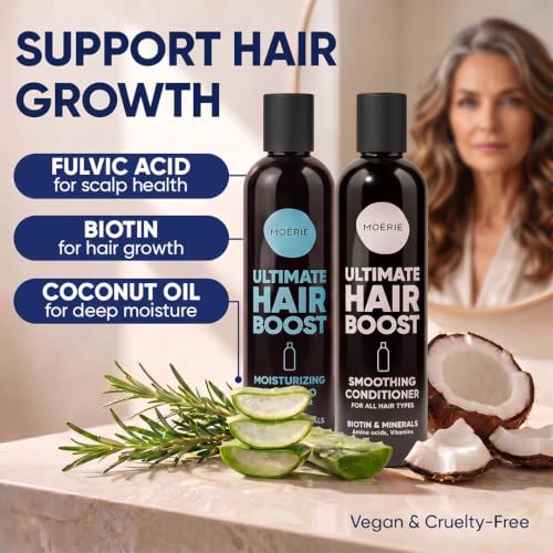 Image of Moerie Ultimate Hair Growth Shampoo & Conditioner Double Set - Longer, Thicker, Fuller Hair - Vegan, Volumizing, Paraben & Silicone Free - Moisturizing for All Hair Types - 4 x 8.45 fl oz (250ml)