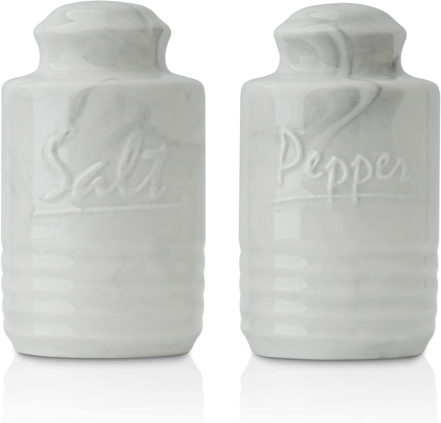 Salt and Pepper Shakers,Ceramic Salt and Pepper Shaker Set Easy Pour and Refill Salt Shaker Pepper Shaker for Kitchen,3.5 oz,Set of 2,Marble White: Home & Kitchen