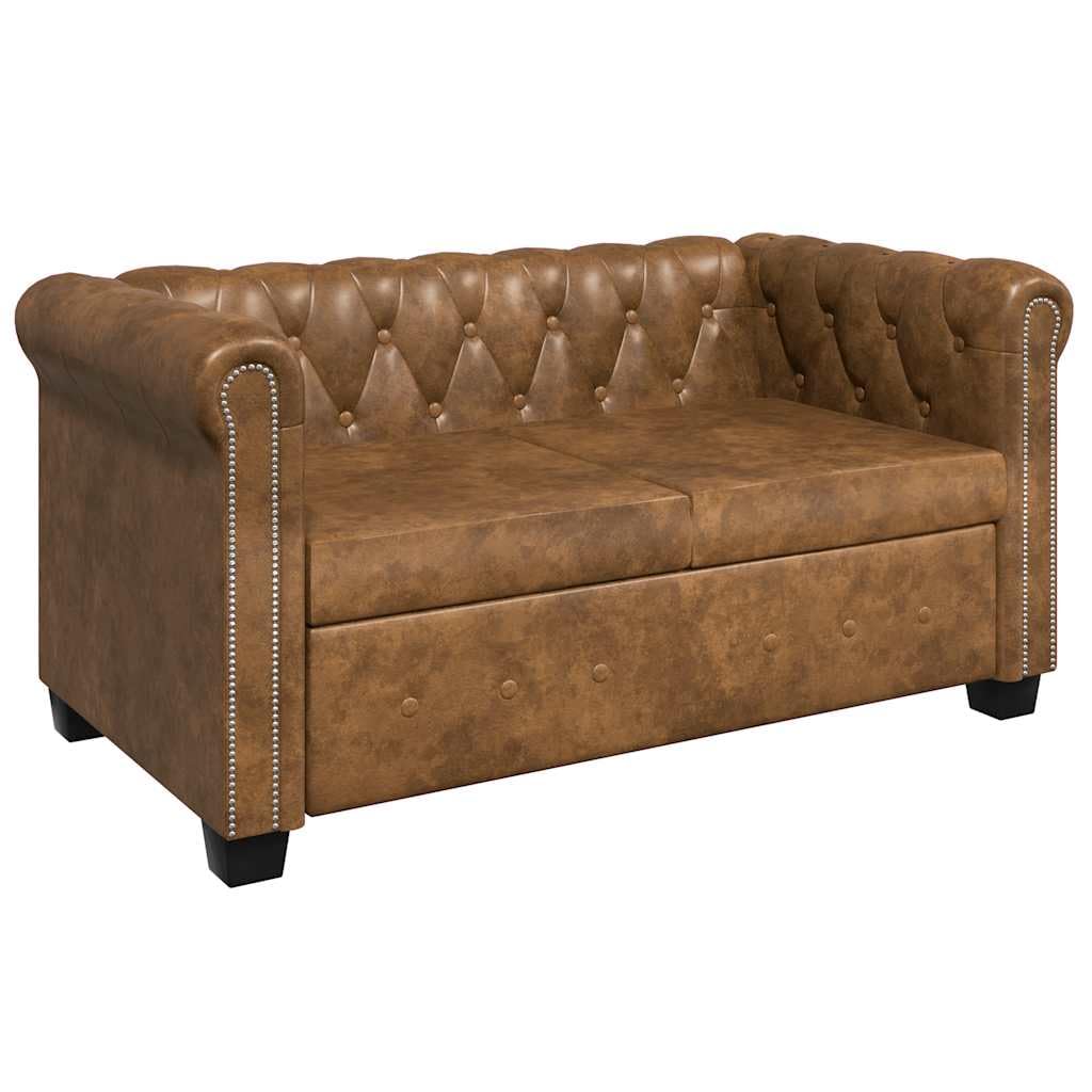 vidaXL Sofá Chesterfield 2 Plaza Cuero Artificial Marrón Sillón Asiento Mueble