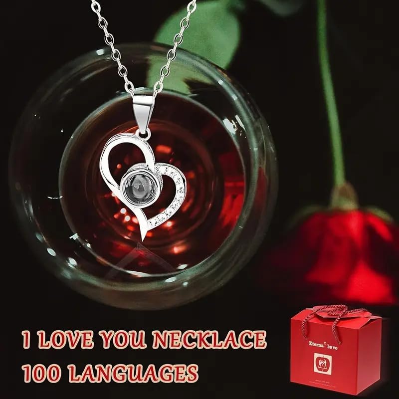 Real Preserved Rose Gift with Heart Necklace I Love You in 100 Languages,Eternal Rose Gift for Girlfriend, Women, Mom, Wife on Christmas, Valentine's Day,Mother's Day,Birthday,Anniversary - Image 3