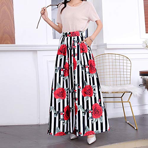 Floral Printed Elastic High Waist Pleated Maxi Skirts for Women Vintage Casual A Line Long Skirt2