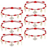 WILLBOND 6 Pieces Red String Bracelets Red Cord Bracelet Adjustable Red Knot String Bracelet Amulet for Protection, Evil Eye and Good Luck(7 Knots with Pendant)
