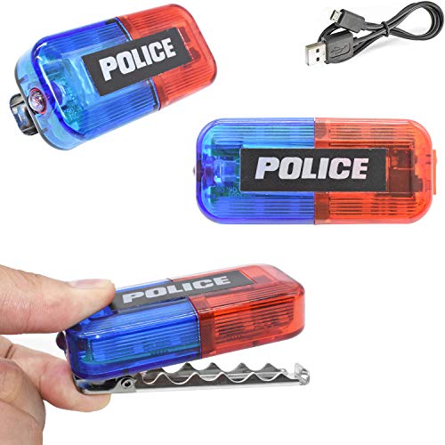 Police Security Warning Toys Car Bike Lights LED Emergency Hazard Flashing Strobe Waterproof Lights Bar, Blue & Red Safety Clip on Light, Hands-Free Flashlight for Officer & Dress Up Costume Role Play