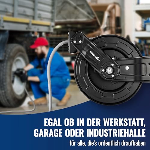 Poppstar Druckluftschlauchtrommel aus Stahl (15m+1,5m, Durchmesser (9,2x15mm)), Anschlüsse 1/4 Zoll BSPT