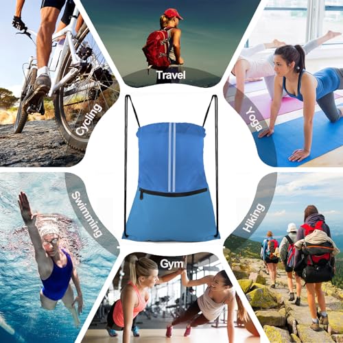 Image of Drawstring Backpack Large Sports Gym Draw String Bag for Women and Men (Ocean Blue)