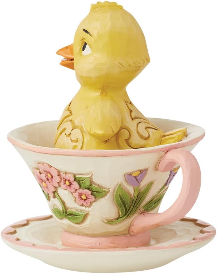 Enesco Jim Shore Heartwood Creek Easter Chick in a Teacup Miniature Figurine- Stone Resin Hand Crafted Collectible Mini Figurines Easter Home Decor Statue, 3.54 Inch