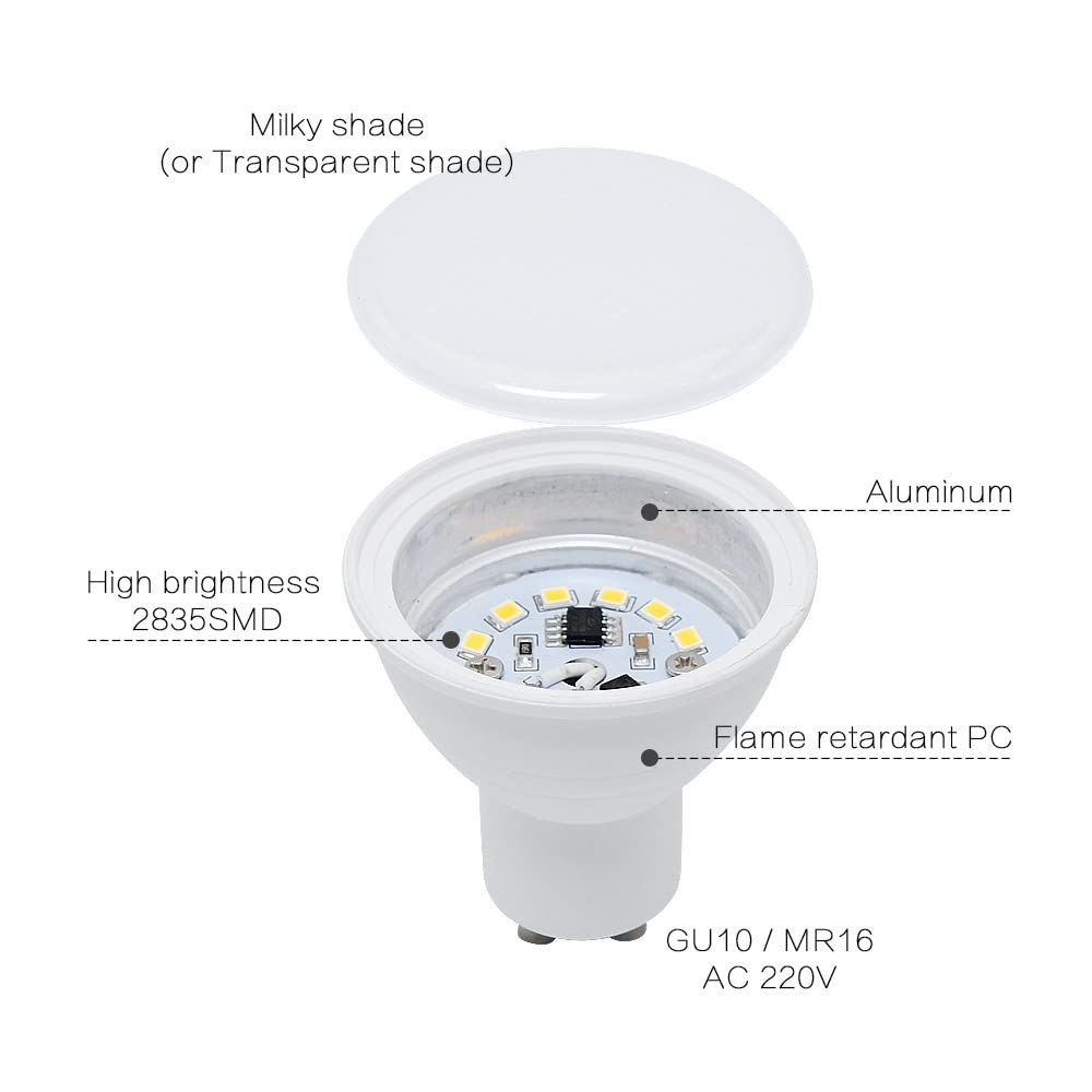 Illuminazione KJXP, Confezione da 25, Faretto LED AC220V GU10/MR16 5W/7W Lampadina a condensatore LED Luce diffusa Illuminazione domestica(Warm White,Clear Shade 5W MR16)