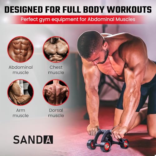 Sanda 4 Wheel Ab Roller With Foam Knee Pad And Push Up Bar, Strength Training Equipment, Stomach Exercise Equipment, Sit Up Exercise Equipment, Push Up Exercise Equipment, Ab Machine, Ab Trainer - Image 6