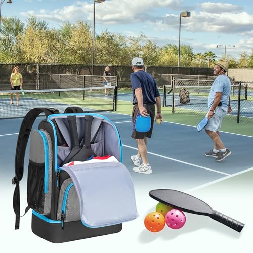 GOBUROS Pickleball Bags for Men Women, Pickleball Backpack for 4 Paddles with Shoe Compartment, Large Capacity Pickle Ball Equipment Bag, Grey