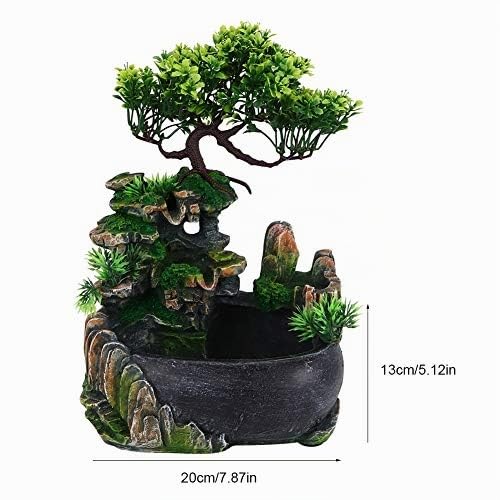 Fuentes Decorativas Interior Ausla, Fuente de Escritorio Naturaleza, Iluminación LED Cascada de Meditación Zen con Efecto de Atomización, 20 x 20 x 15 cm, para Colocar en Sala, Dormitorio, Oficina