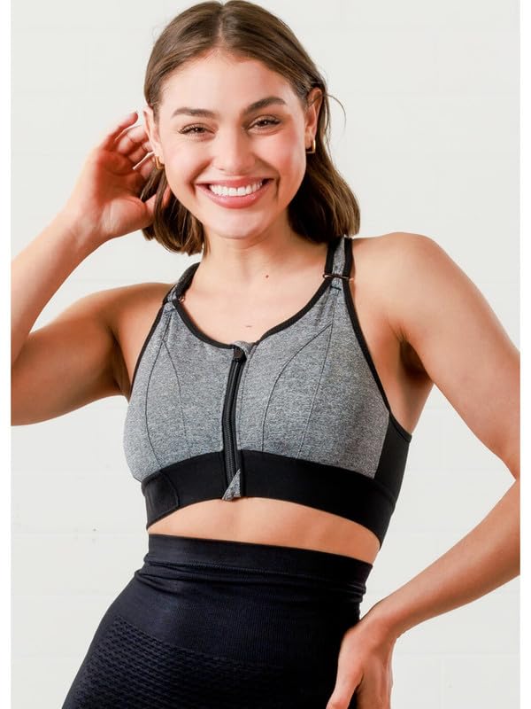 Image of Women Polyester Spandex High Impact Front Zip Sports Bra Fitness Criss Cross Back Crop Tops for Gym, Yoga & Workout - Size: M-4XL