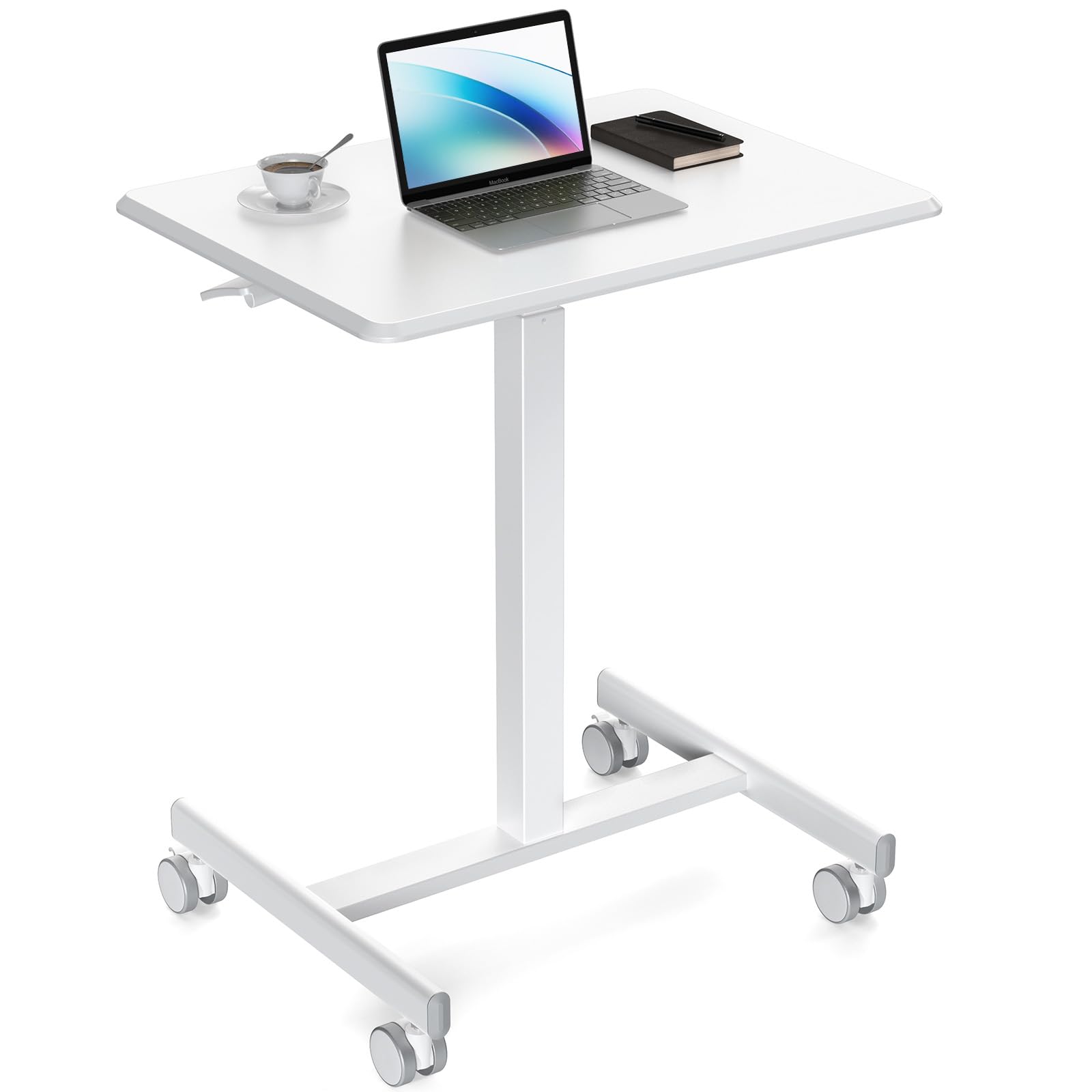 Sweetcrispy Small Mobile Standing Desk, Rolling Laptop Computer Carts, Portable Laptop Desk with Wheels, Adjustable Height Table for Home Office,