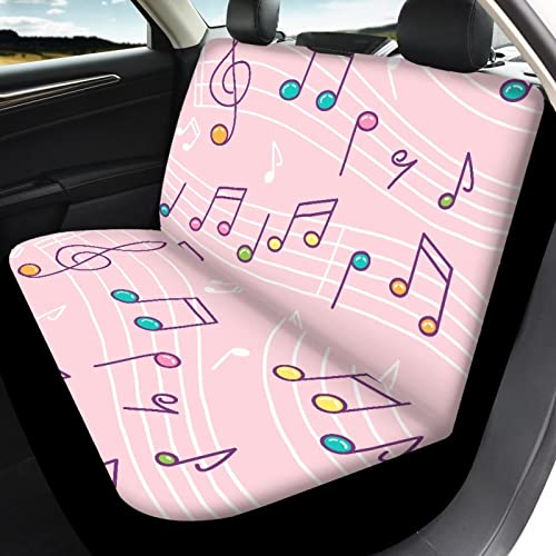 Image of Modysero Music Print Pink Car Seat Cover Full Set Soft Durable Elastic All Season Car Seat Protector Cute Automotive Interior Accessories for Women Universal Fit All Cars Truck