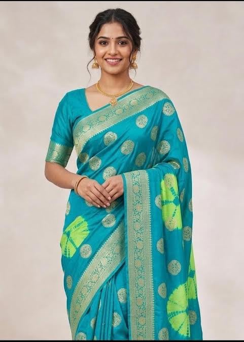 Image of Women's Georgette Batik Print Saree with Woven Zari Border Traditional Saree for Wedding Festival Use