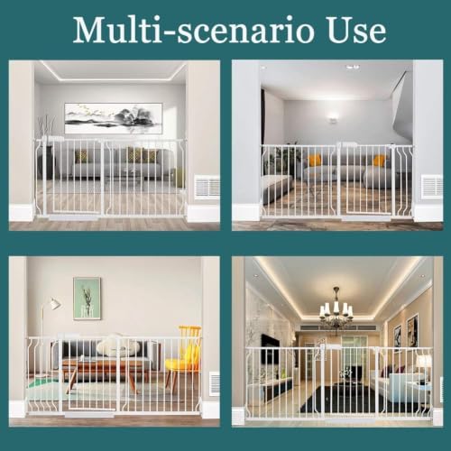 Image of ALLAIBB Extra Wide Pressure Mounted Baby Gate Walk Through Child Kids Safety Toddler Tension White Long Large Pet Dog Gates with Extension for doorways Kitchen (71.65-85.03 inch /182-218cm, White)