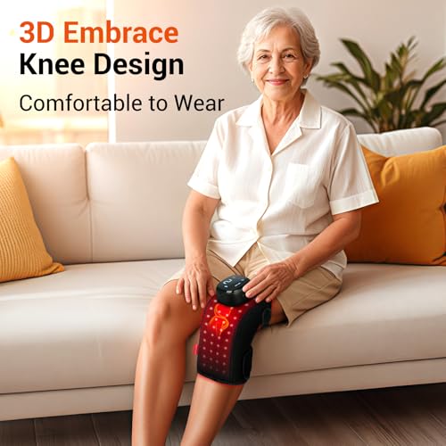 Image of Comfytemp Knee Brace with 3D Red Light Therapy and Vibrating Massage, 5000mAh Wireless Heated Knee Massager for Pain Relief, Father's Day Gift, LU Knee Brace