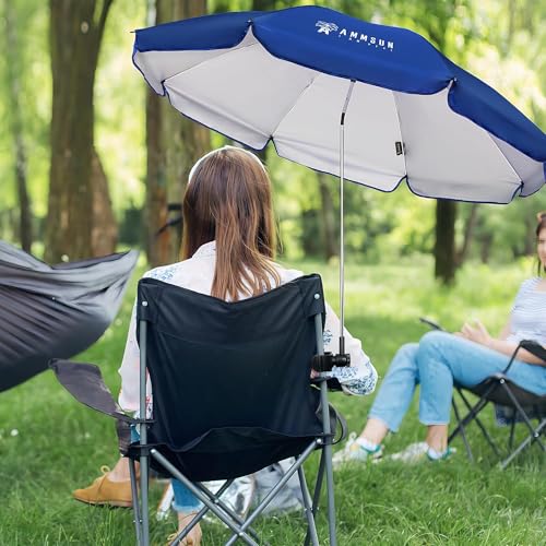 Image of AMMSUN XL Chair Umbrella with Universal Clamp Adjustable 47 inches and 360-degree Swivel UPF 50+, Portable Clamp on Camping or Beach Chair, Stroller, Wheelchair, Golf cart, Lounger (1, Navy)