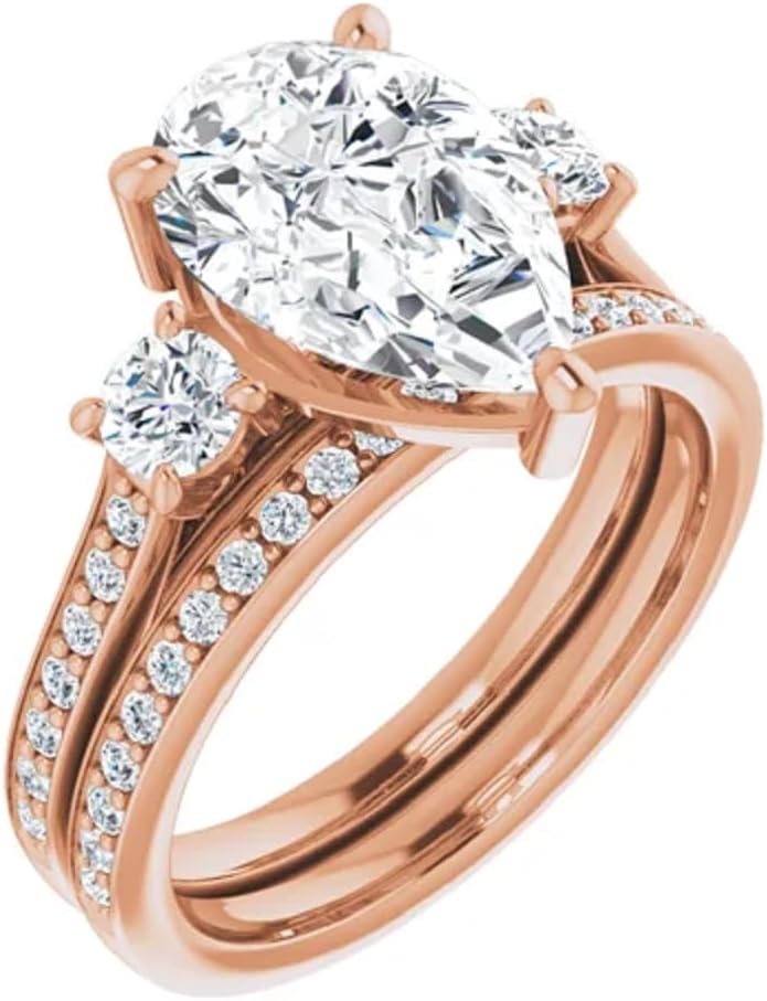 4CT-6CT Pear Cut Halo Moissanite Engagement Rings for Women | Handmade Wedding Bridal Ring Set | Pave Setting VVS1 925 Silver 10K/14K/18K Solid Rose Gold | Anniversary Promise Gifts For Her