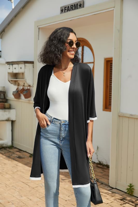 Ekouaer Women's Nightgown and Robe Set 3/4 Sleeves Robes 2 Piece Bathrobe Set V-neck Lace Cami Sleepwear with Pockets S-2XL4