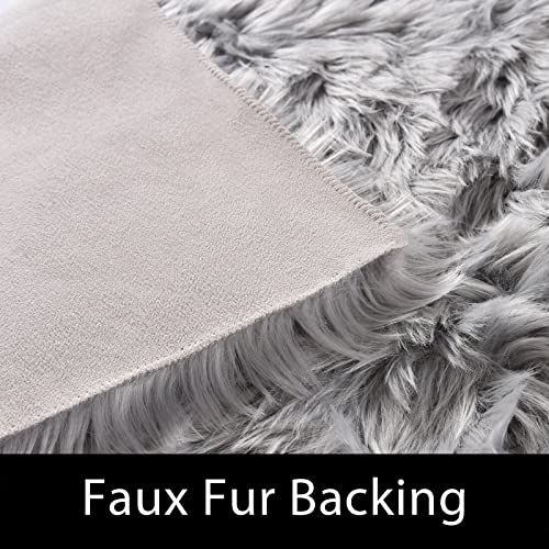 Latepis Gray Rugs for Bedroom Small Throw 3x4 Area Faux Fur Rug Washable Fluffy Sheepskin Rugs Bedside Fuzzy Rug for Luxury Home Decor