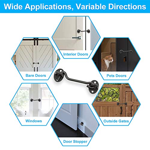 2 Pack Privacy Hook and Eye Latch, Upgrade Heavy Duty Barn Door Lock, 4 inches Solid Thicken Stainless Steel Barn Door Latch with 8PCS Screws, Best for Sliding Door, Bathroom, Window (Black) - Thumbnail 7
