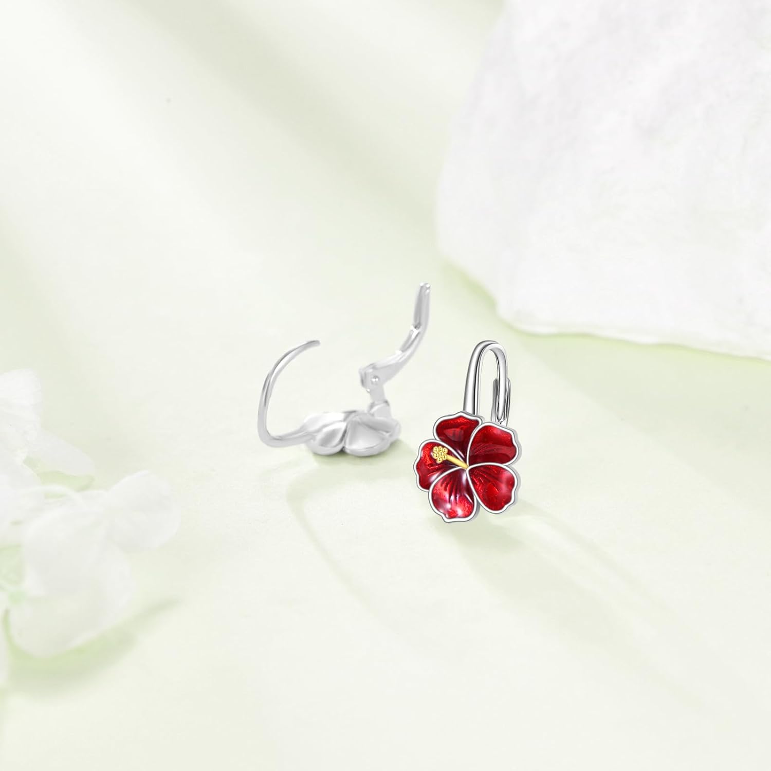 URONE Flower Leverback Earrings 925 Sterling Silver Poppy/Rose/Orchid/Cherry Blossom/Lily/Hibiscus/Lotus Earrings Flower Jewelry Gift for Women - Image 3