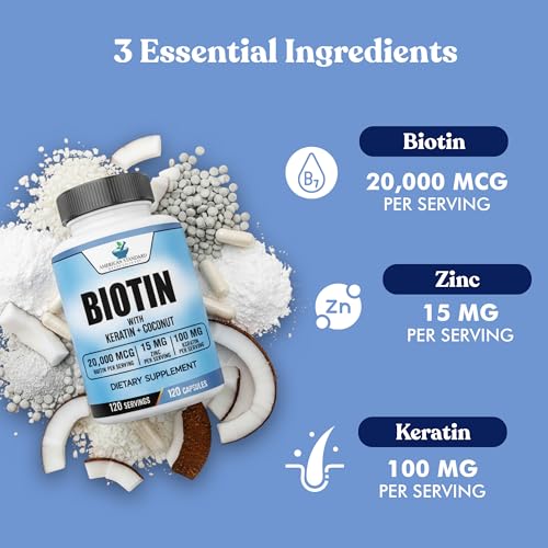 American Standard Supplements Biotin 20,000mcg with Keratin, Coconut Powder and Zinc, Biotin Supplement for Women and Men,120 Veggie Capsules, 120 Day Supply - Image 5