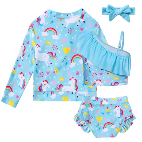 Image of Funnycokid Baby Toddler Girls Swimsuit 4 Piece Bathing Suit Long Sleeve Rash Guard Sets 12 Months-7 Years