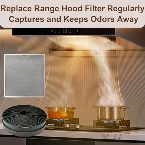 Image of 2 Pack WA0575 Aluminum Grease Range Hood Filters with 2 Pack CACF003 Charcoal Filters Replacement for Vissani 30-inch Pyramid or WA0575 Wall Mount Range Hood