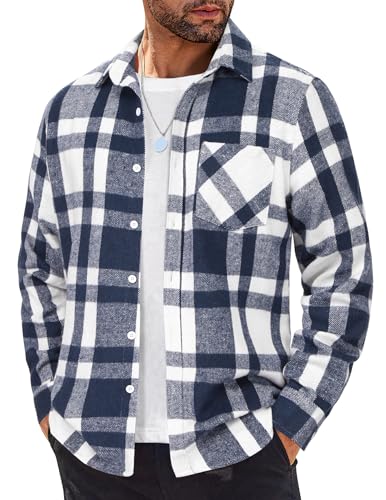 Image of COOFANDY Mens Flannel Shirts Long Sleeve Lightweight Plaid Shirt Casual Button Down Shirts Jacket